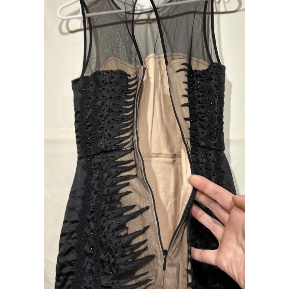 Black Beaded Cocktail Dress Netting Nude color Panels Sz 4 French Connection - Picture 3 of 8